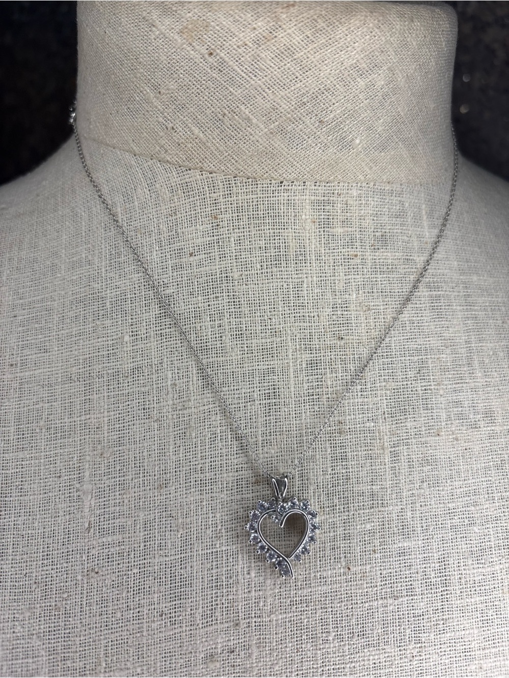 Vintage 925 Sterling Silver Open Heart Pendant Necklace CZ Italy Chain